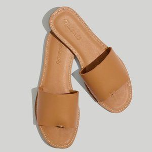 Madewell The Boardwalk Leather Post Slide Sandals, Desert Camel, size 8.5